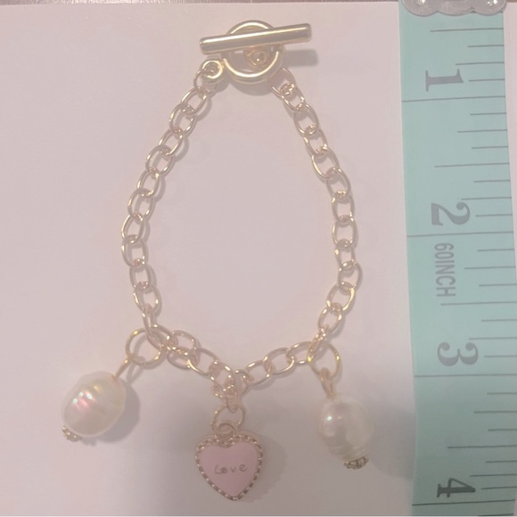 Charm Bracelet Love Heart Pearl Gold Pink White New Handcrafted - Picture 5 of 7